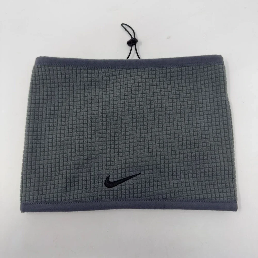 Nike Reversible Fleece Neck Warmer Gaiter Black Grey Waffle Grid Adjustable‎